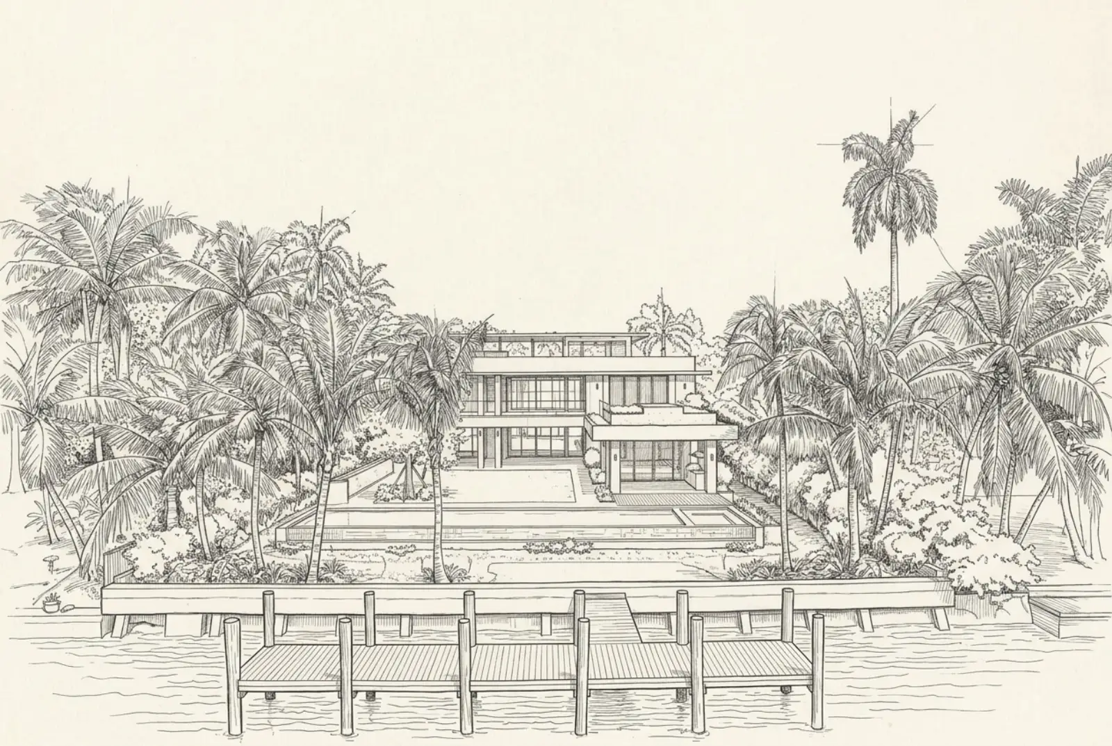 The same view as an ink drawing